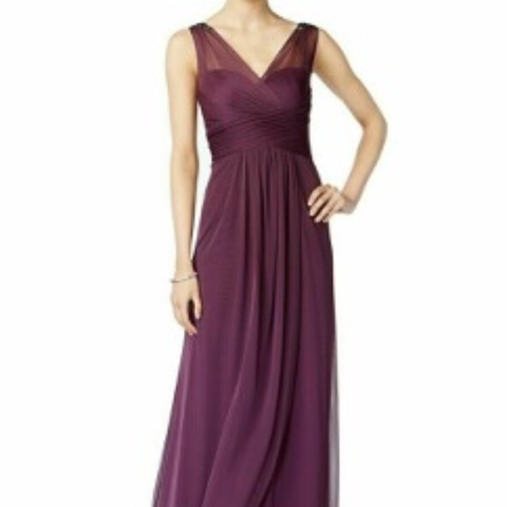 Adrianna Papelle Illusion Plum Purple Beaded Gown